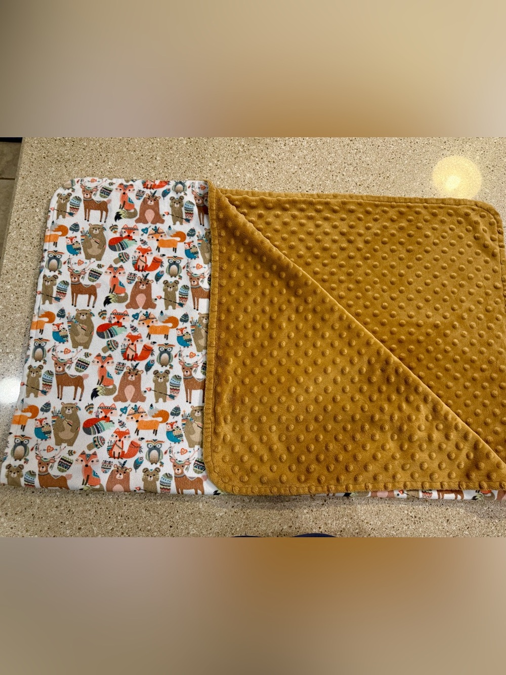 Top Tots Minky Baby Blanket with Woodland Animals Pattern. In great condition.
